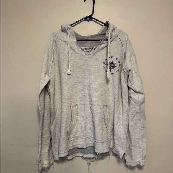 cape cod Sweaters - Cozy Light Gray Hooded Women's Sweater with Front Pocket
